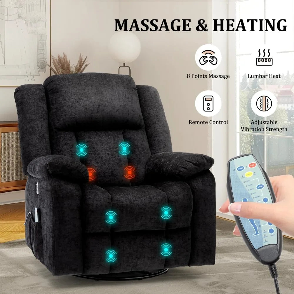 360° Swivel Rocker Recliner Chair with Massage and Heating Function