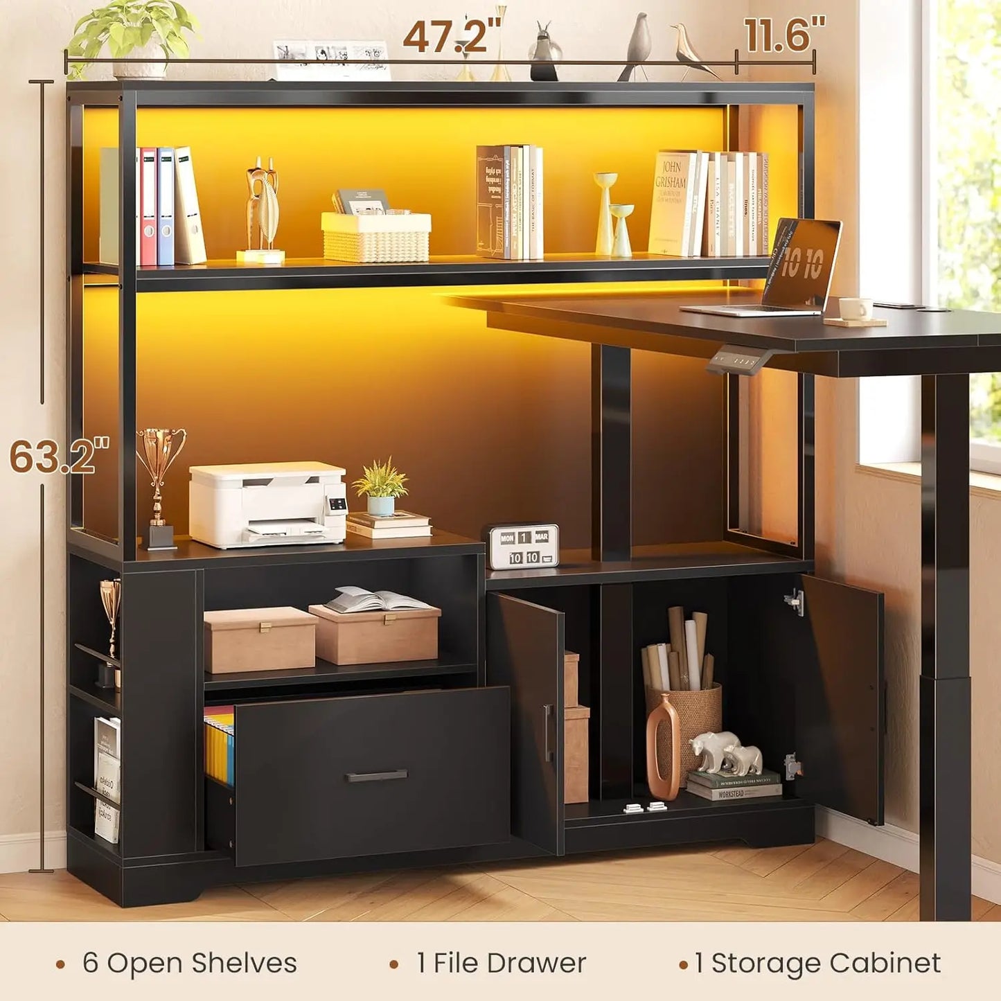 L Shaped Standing Desk Adjustable Height Corner Office Gaming Desk with Drawers