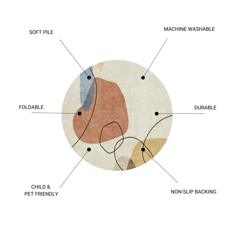 RABBIT G8070-2 Washable Non-Slip Round Rug 41x41 Durable Indoor Decor