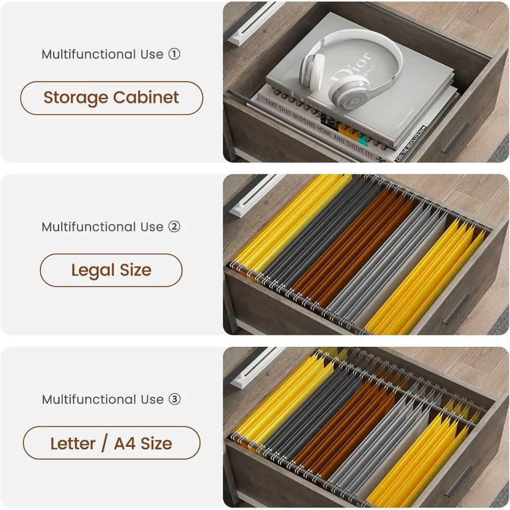 L Shaped Desk with File Drawer Power Outlet Monitor Shelf Home Office