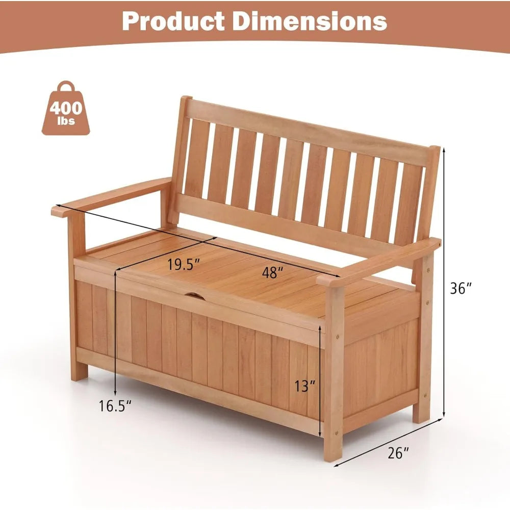 Ljustra 48 Inch Patio Storage Bench Wood Loveseat Outdoor Seating