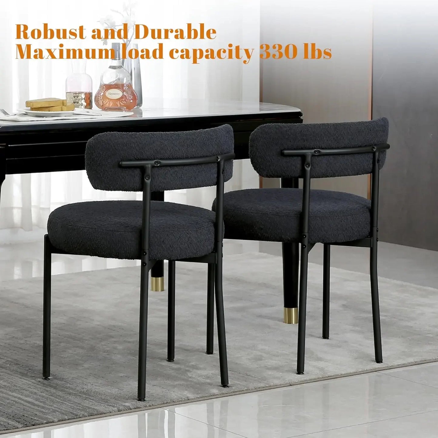 Black Boucle Dining Chairs Set of 4 Upholstered Kitchen Dining Room Chairs