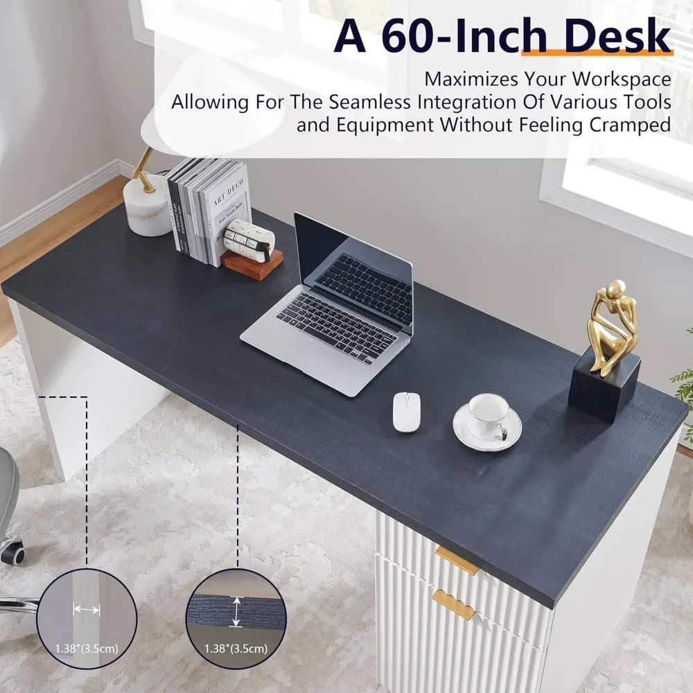 60 Inch Modern Executive Desk with Storage for Home Office Workstation