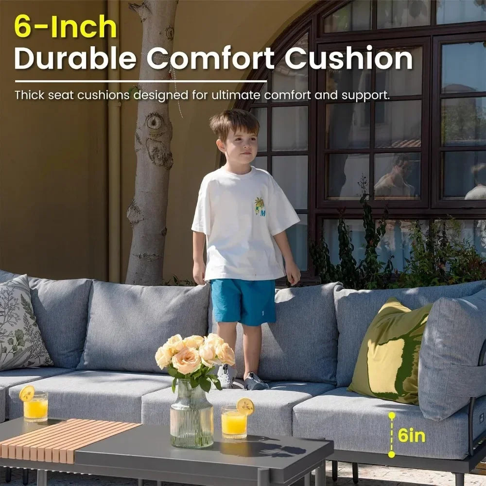 7 Piece Metal Patio Furniture Set Modern Outdoor Sectional Sofa