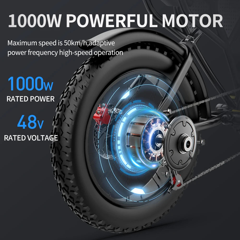 Electric Bike 1000W Motor 48V 15AH Battery All-terrain Fat Tire E-Bike