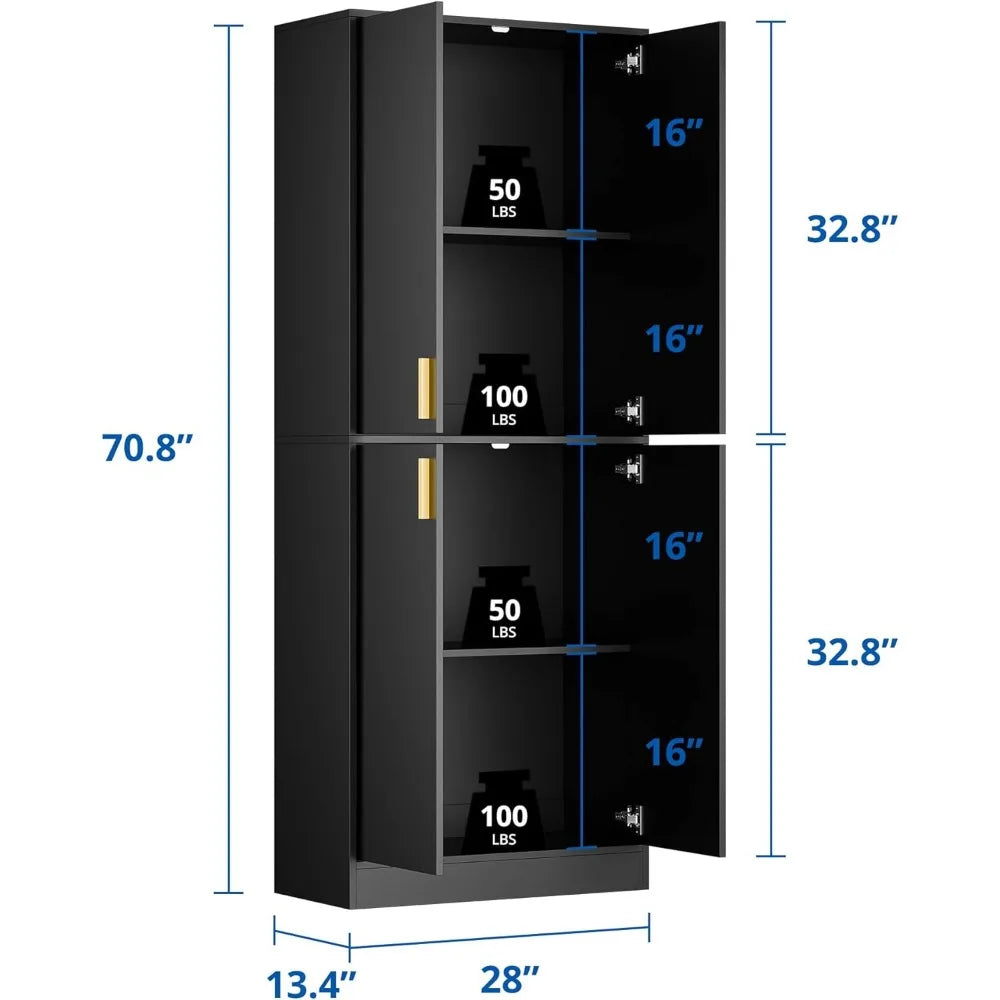 Kitchen Pantry Cabinet 71 Inch Tall Wood Storage Freestanding Cupboard