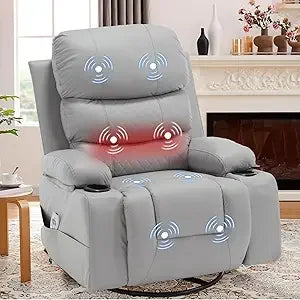 Massage Swivel Rocker Recliner Chair with Heat and Cup Holders