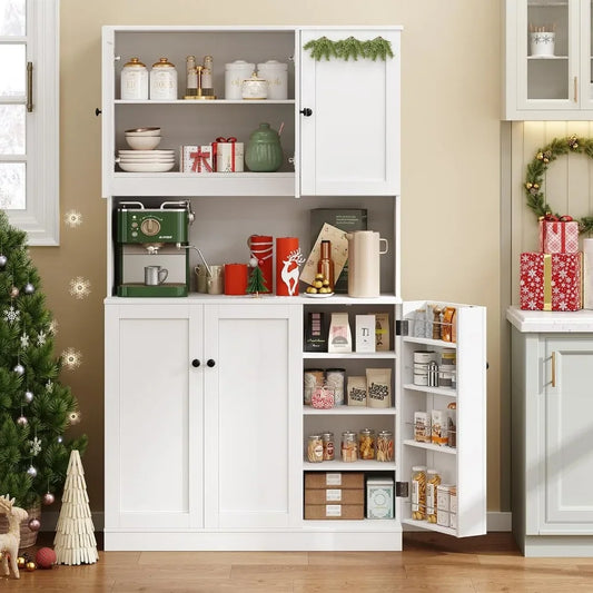 71 Inch Tall Kitchen Pantry Storage Cabinet with Microwave Stand
