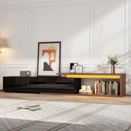 Extendable TV Stand with LED Light Modern Media Console for 120 Inch TV