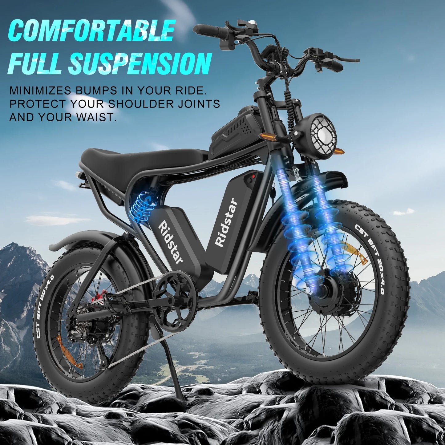 Ridstar 3000W Electric Bike 52V Dual Motor Fat Tire Mountain Bicycle