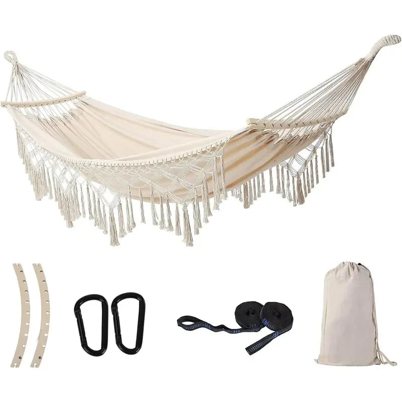 Double Hammock with Stand and Phone Holder for Indoor Outdoor Use