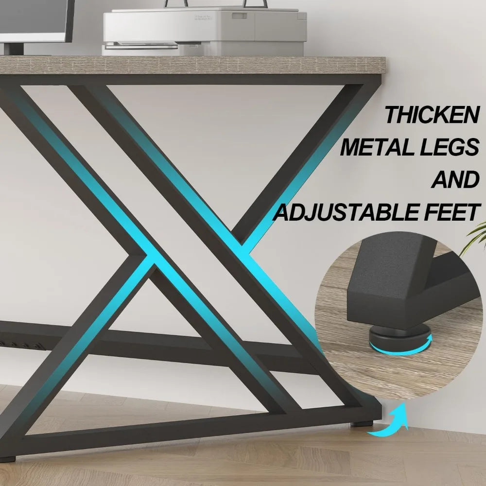 Modern Long Office Desk Large Wood Metal Computer Industrial Workstation