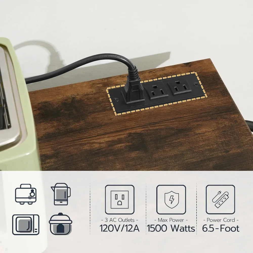 Kitchen Island Cart with Storage Power Outlet Rolling Barn Doors