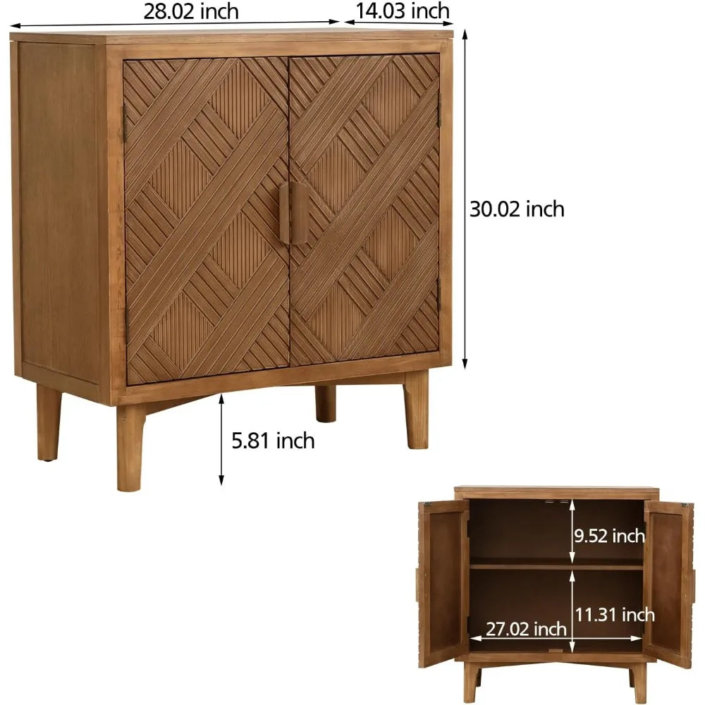 Mid-Century Modern Accent Cabinet Wooden Sideboard Rustic Storage Unit