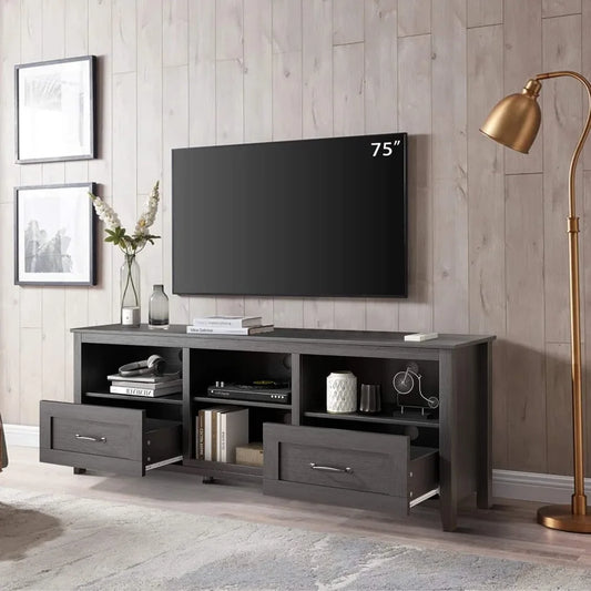 Modern Black TV Stand for TVs up to 80 inches Large Entertainment Center