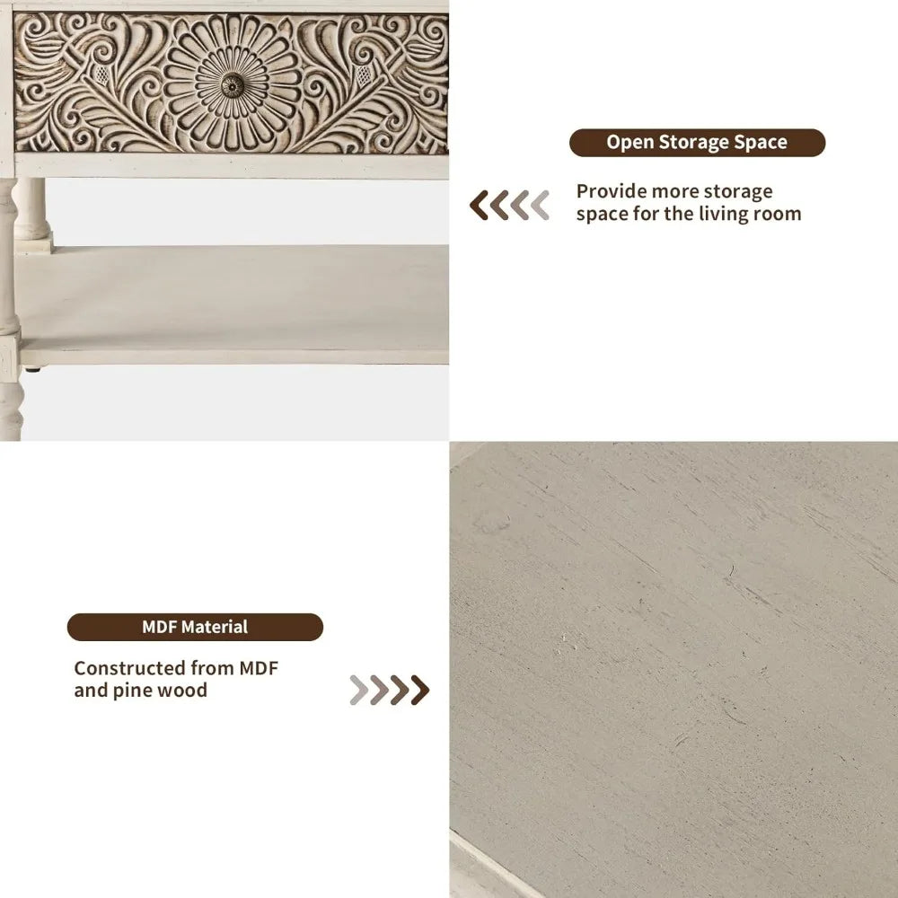 Coffee Table with 2 Storage Drawers Vintage Farmhouse Wood Center Table