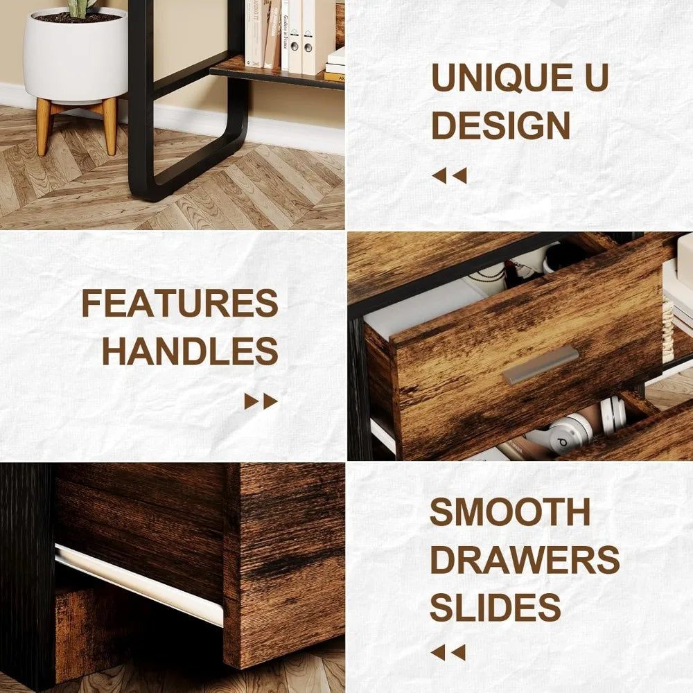 Small Modern Desk with 3 Drawers for Home Office and Bedroom Storage