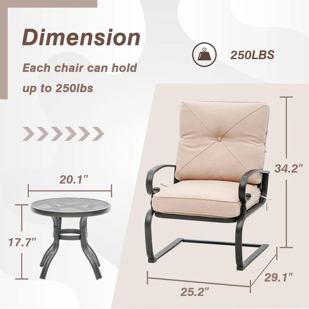 Ljustra Outdoor Bistro Set 3-Piece Cushioned Chairs Table Wrought Iron