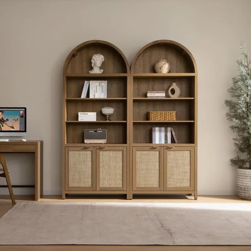 Ljustra Arched Cabinet Bookshelf Tall 5 Tier Rattan Storage Unit