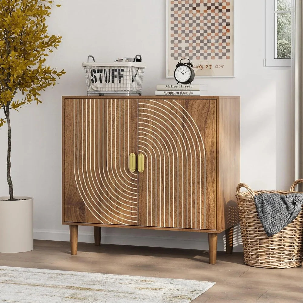 Small Accent Cabinet Rustic Sideboard Storage Buffet with 2 Doors