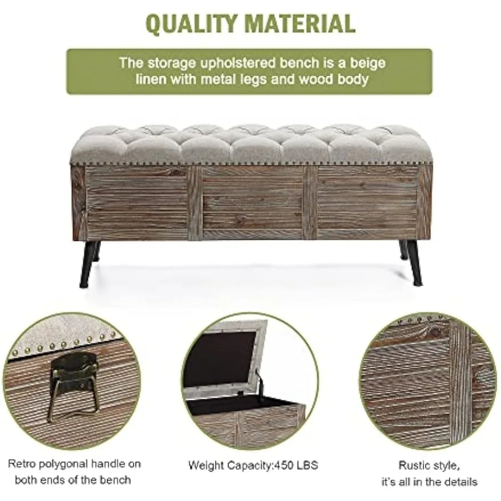 Ljustra 47 Inch Farmhouse Storage Bench for Bedroom Seating and Storage
