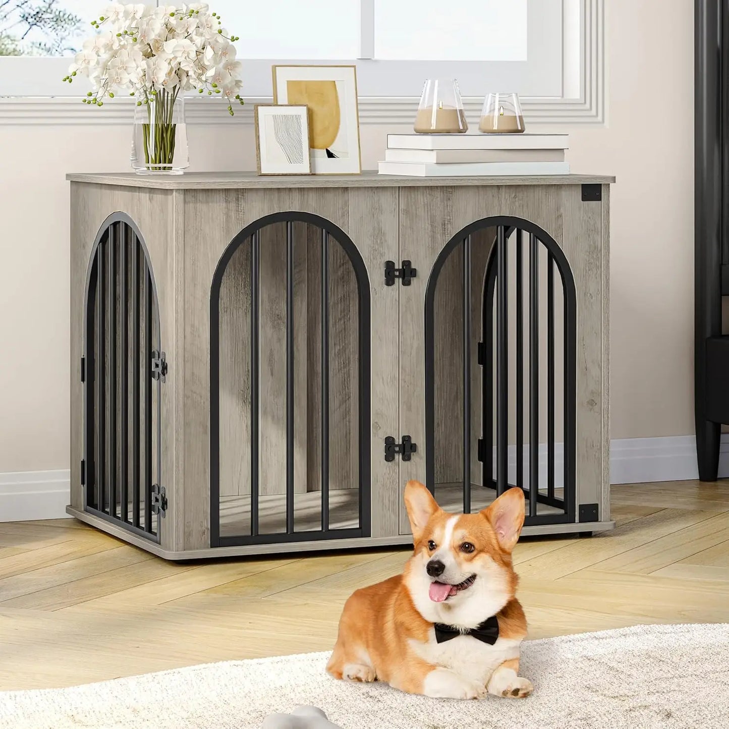 31.5 Wooden Dog Crate Furniture Indoor Kennel TV Stand Anti-Chew