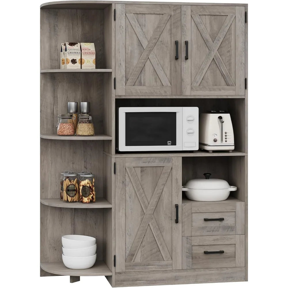 60.4" Farmhouse Kitchen Pantry Storage Cabinet Freestanding Hutch Buffet