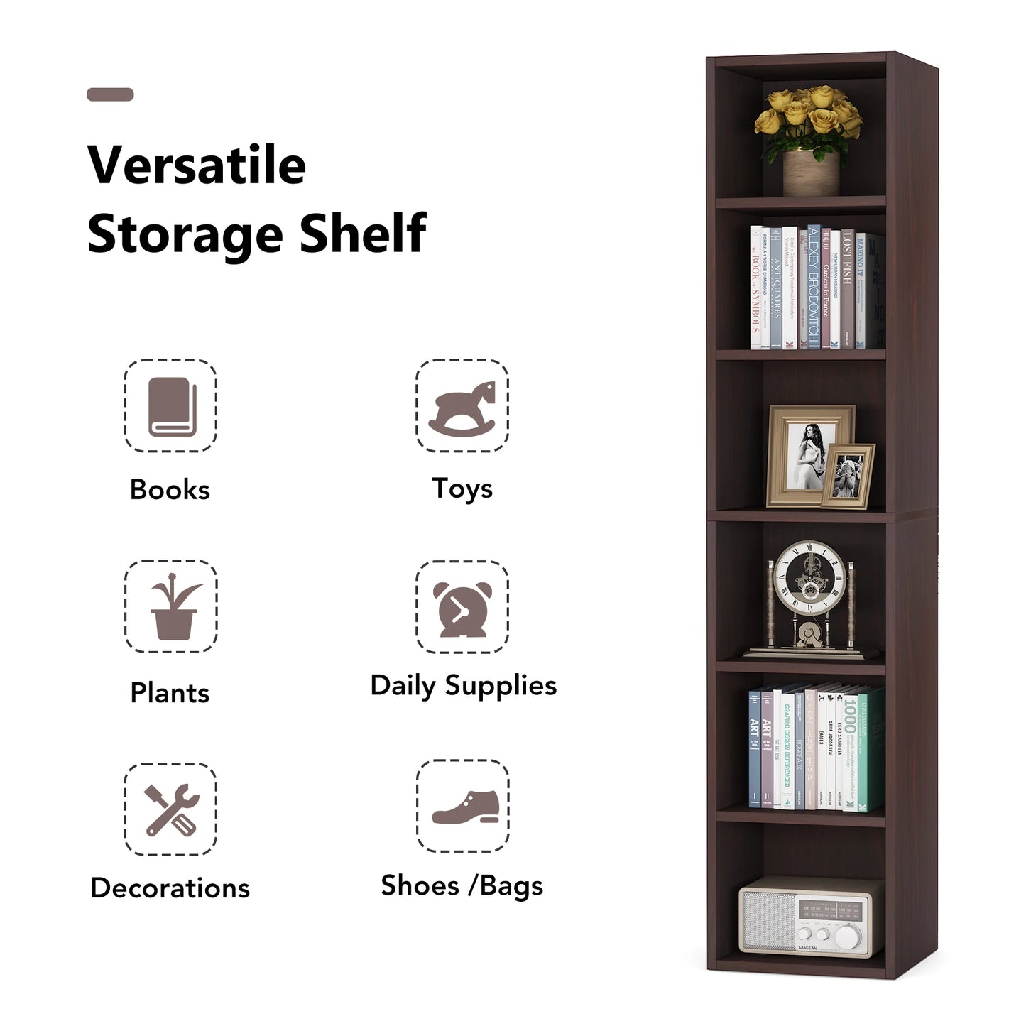 Ljustra 70.9 Inch Tall Narrow Bookcase Modern White Corner Storage Shelf