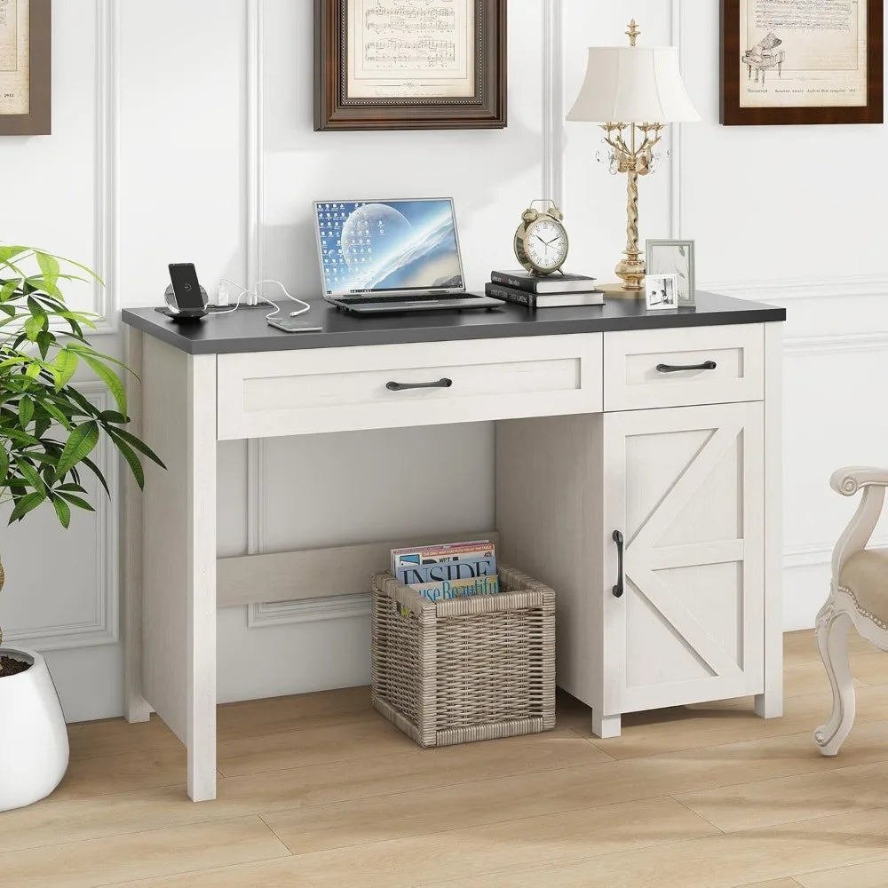 Farmhouse Executive Desk 47" Computer Desk with Storage for Home Office