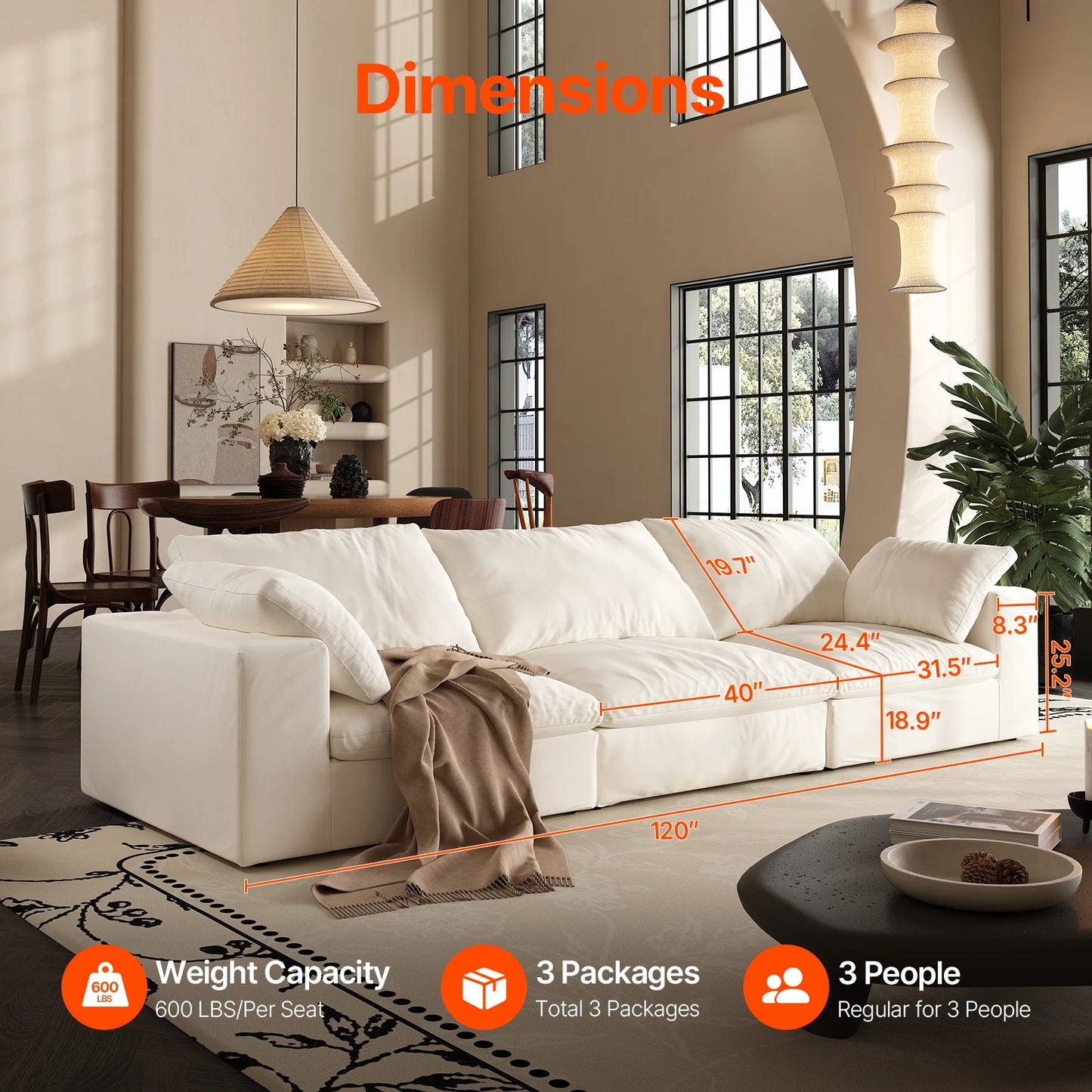 U-Shaped Cloud Couch Down-Filled Modern Modular Sectional Sofa Living Room