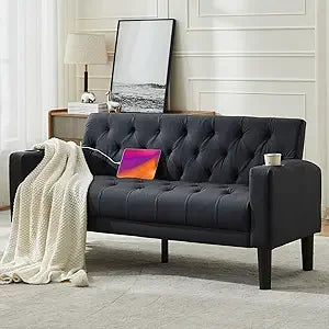62 Inch Loveseat Sofa with USB Ports and Cupholders Modern Design