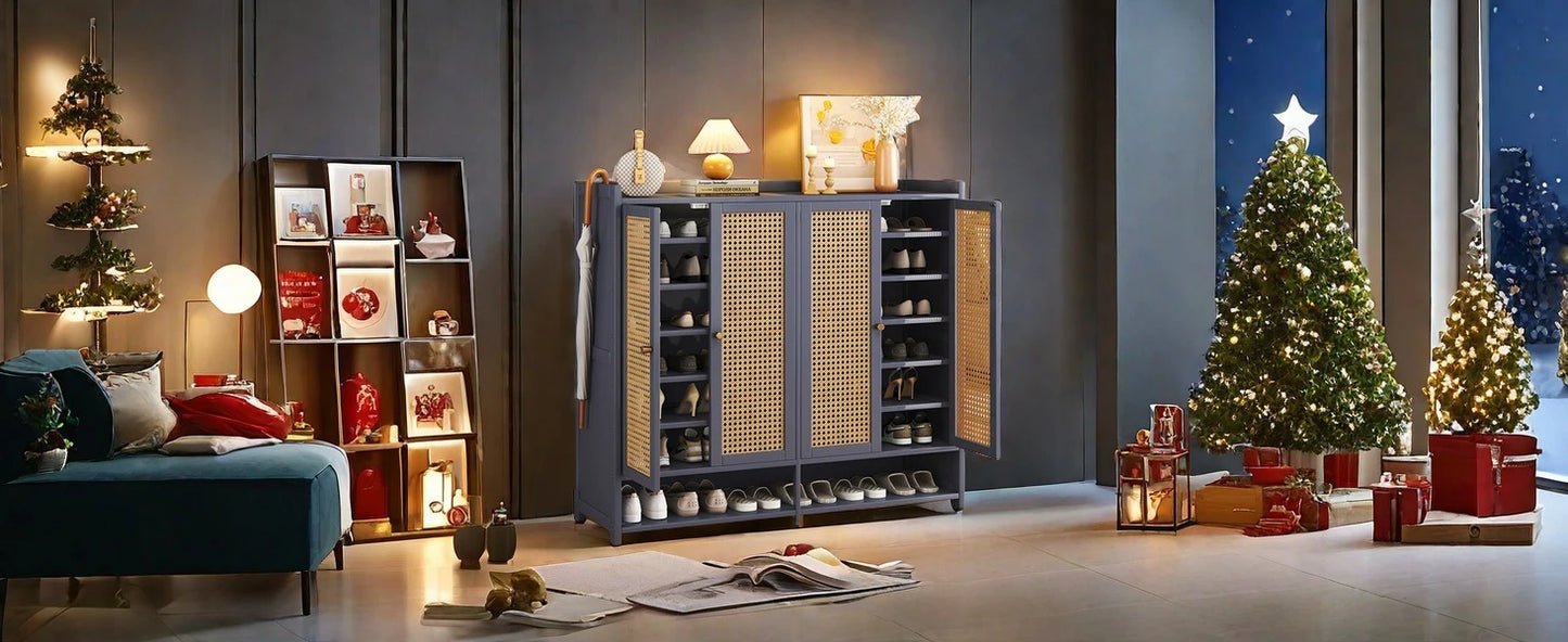 8 Tier Bamboo Shoe Storage Cabinet Freestanding Shoe Rack for Closet