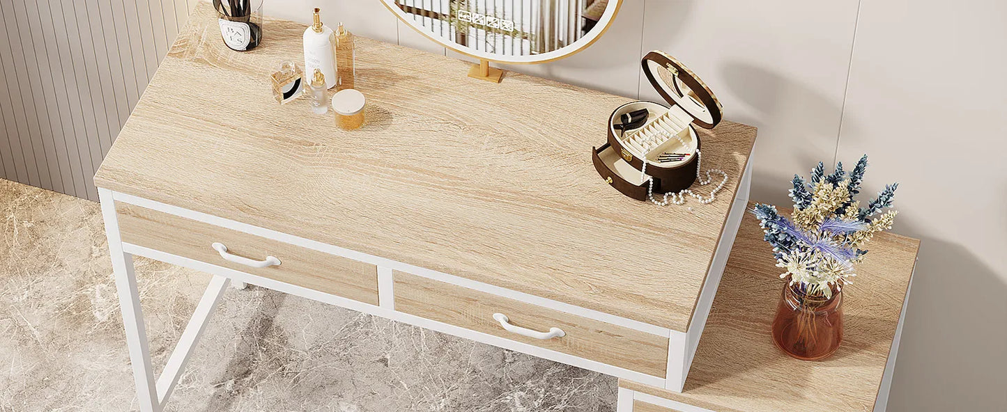 Ljustra Vanity Desk with 5 Drawers Dressing Table Makeup Table Walnut