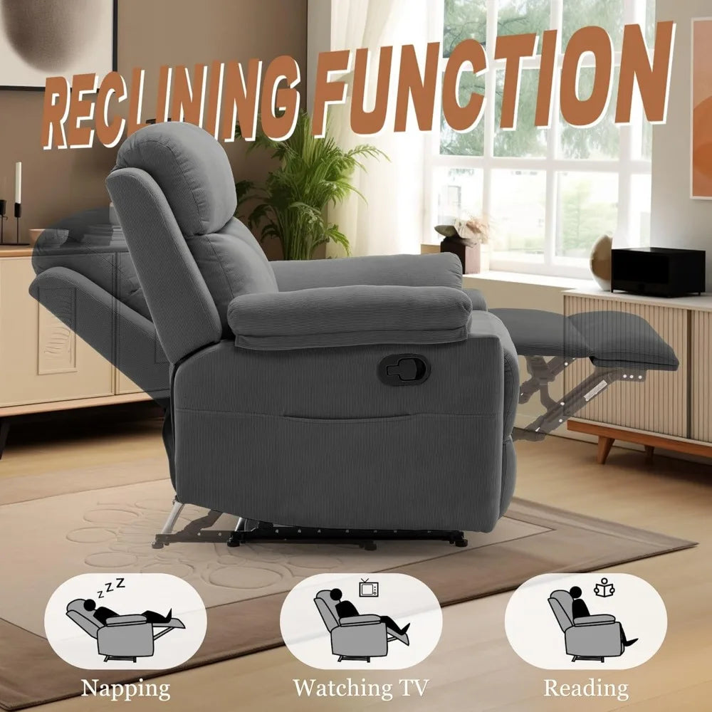 Recliner Chair for Small Spaces Upholstered Manual Recliner with Pockets