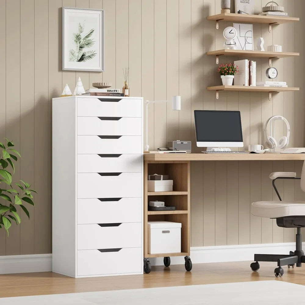 Tall White Dresser 8 Drawer Modern Chest of Drawers Storage Solution