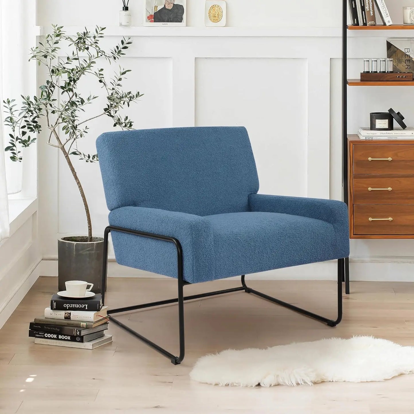 Ljustra Sherpa Accent Chair Modern Upholstered Sofa Living Room