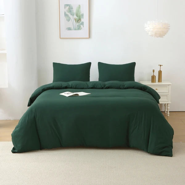 3 Pieces Solid Color Bedding Set Duvet Cover Pillow Shams Queen Green