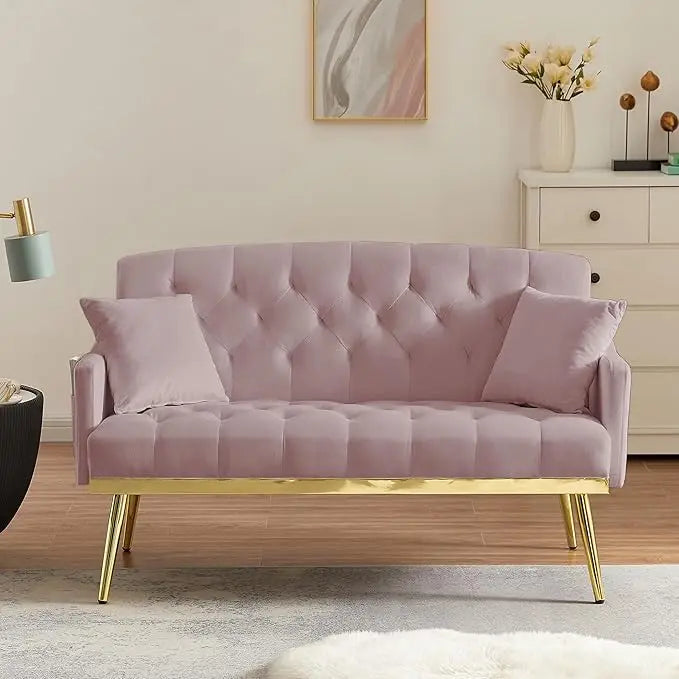 55 Inch Modern Velvet Loveseat Sofa with Gold Legs and Side Pockets