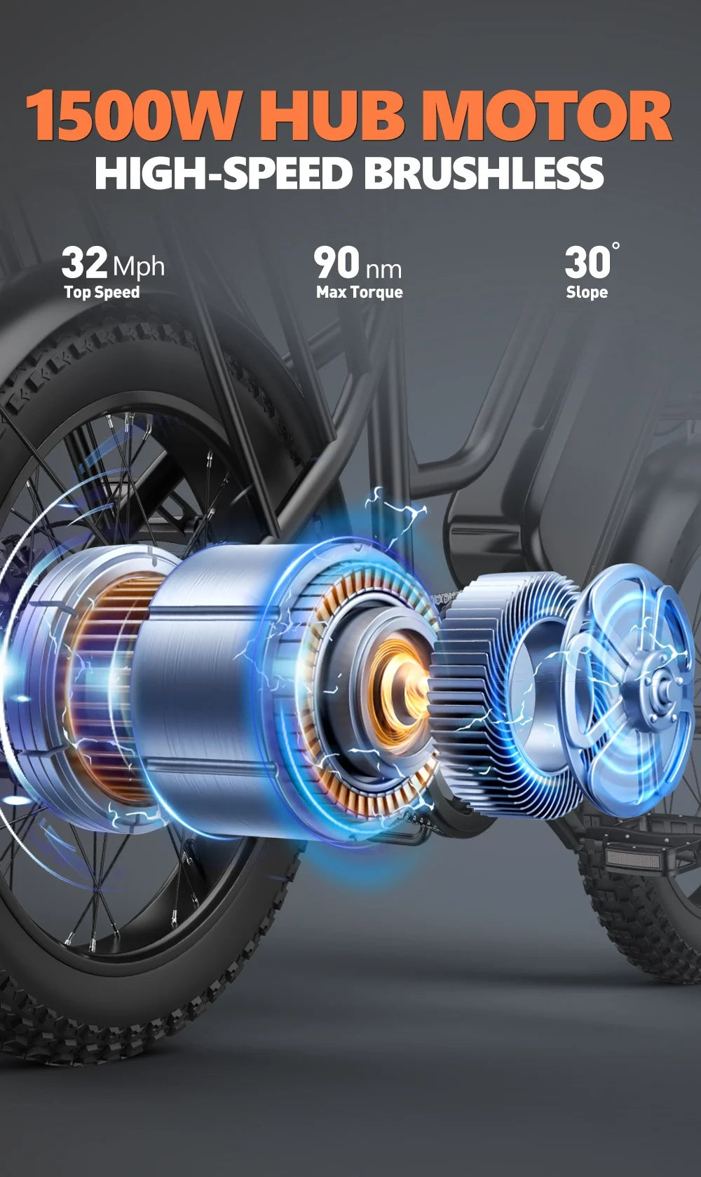 Ljustra LD20 Adult Electric Bike 1500W 32MPH 48V Mountain E-Bike