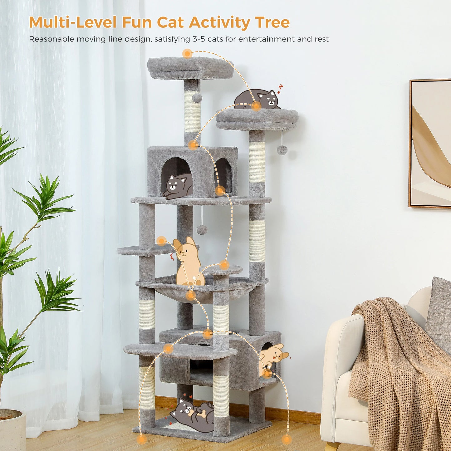 Large Cat Tree Tower Indoor Cats Scratching Posts Hammock Condo Toys