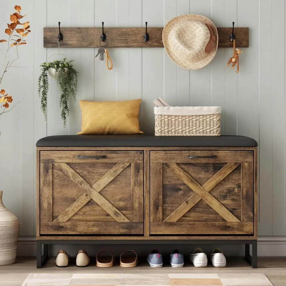 Ljustra Maupvit Shoe Cabinet Entryway Bench with Coat Rack and Cushion