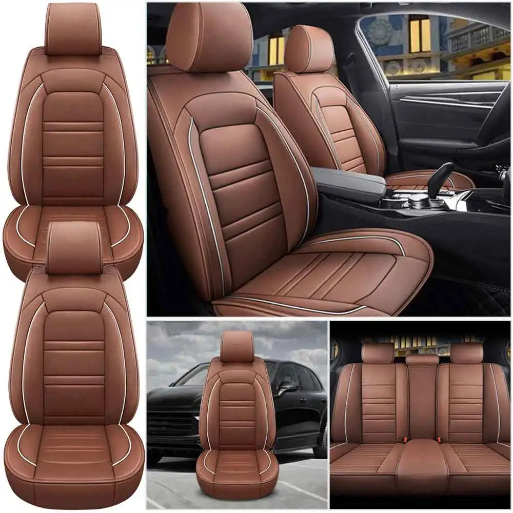 Universal 5-Seat PU Leather Car Seat Covers Full Set Anti-Scratch Protection