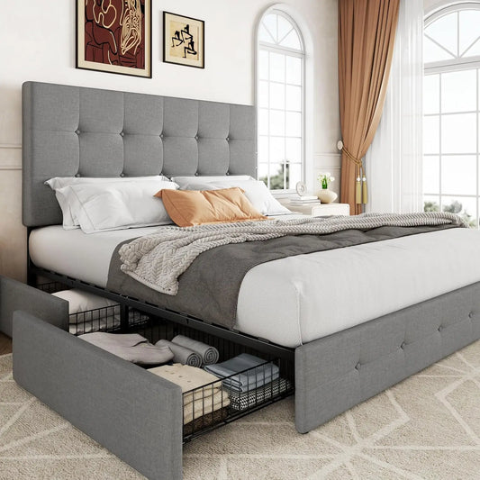 Ljustra Bed Frame with 4 Storage Drawers and Adjustable Headboard
