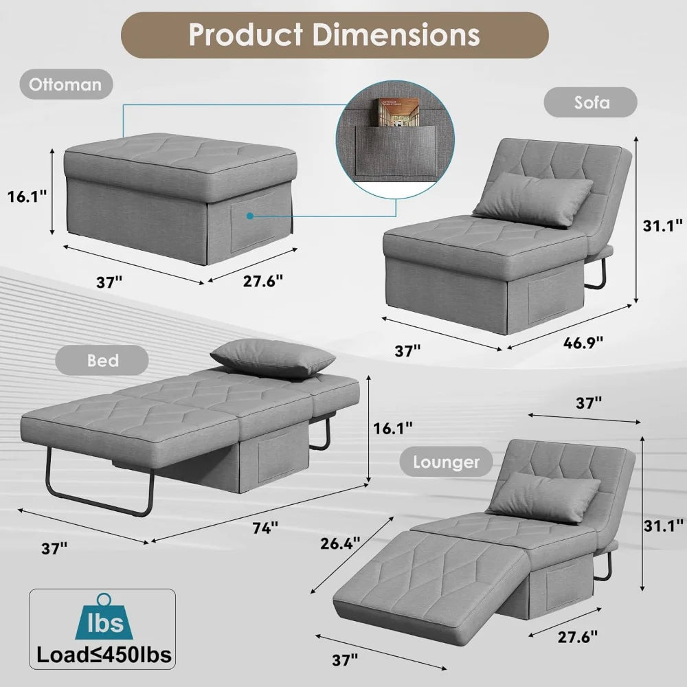 Ljustra 4-in-1 Convertible Sleeper Sofa Bed Adjustable Backrest
