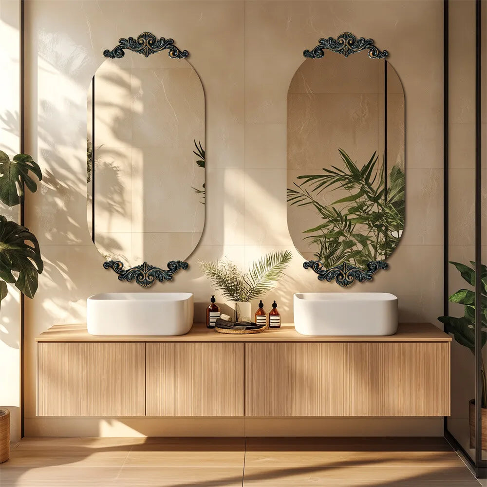 Antique Rustic Oval Wall Mirror for Entryway Bathroom Hallway Decor