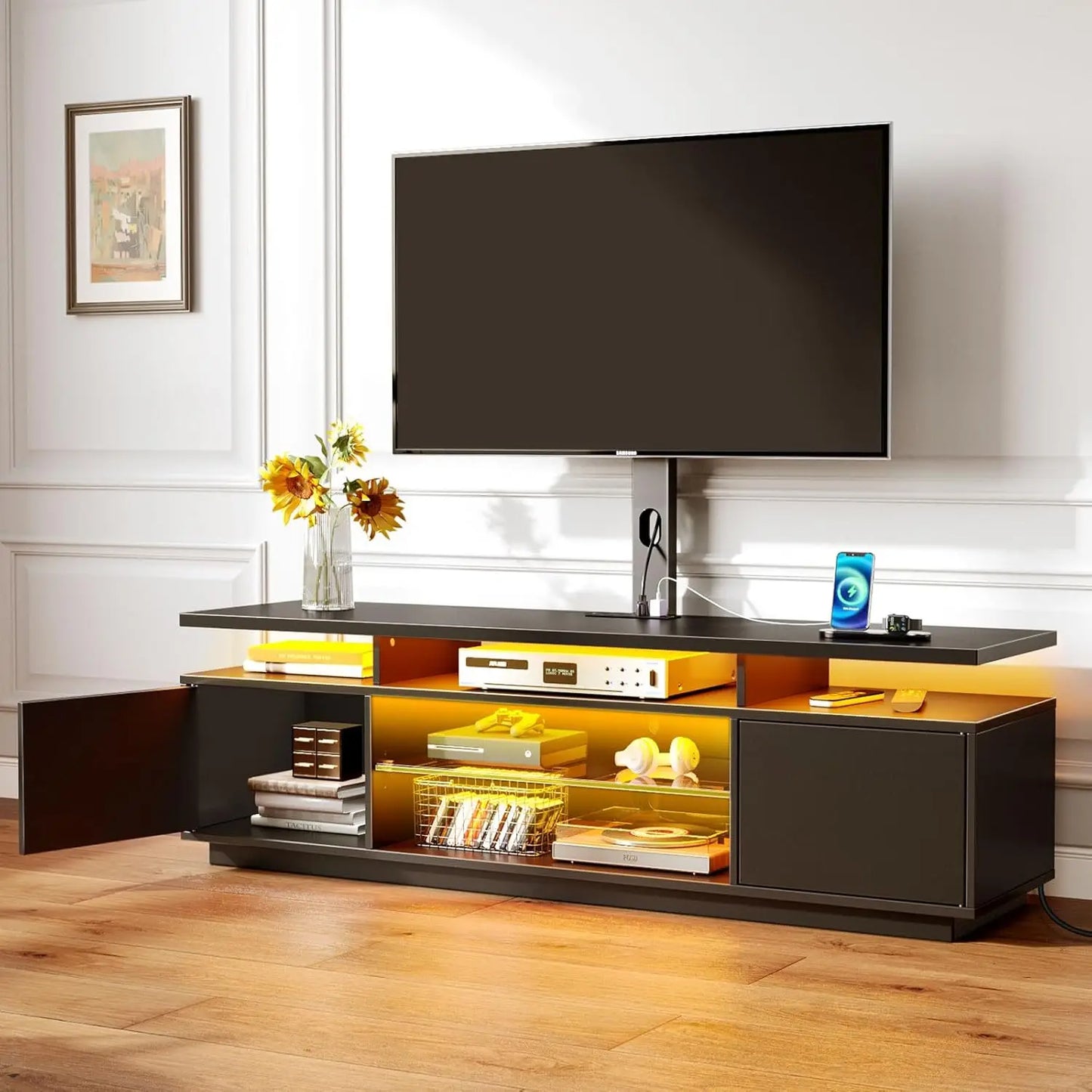 Modern TV Stand with Mount and Power Outlet for 32-70 inch TVs