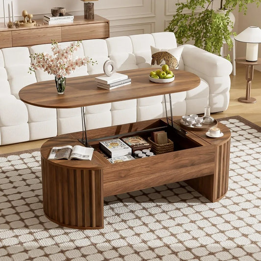 Modern Lift Top Coffee Table with Hidden Storage Oval Design 47.2"