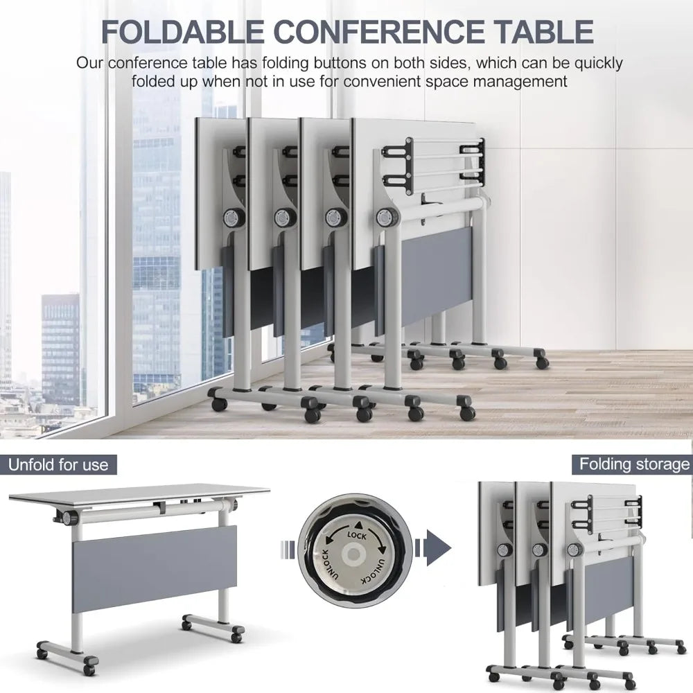 Folding Conference Table Mobile Flip Top Office Training Table 2 Pack