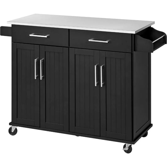 Rolling Kitchen Island Stainless Steel Top Storage Cart on Wheels