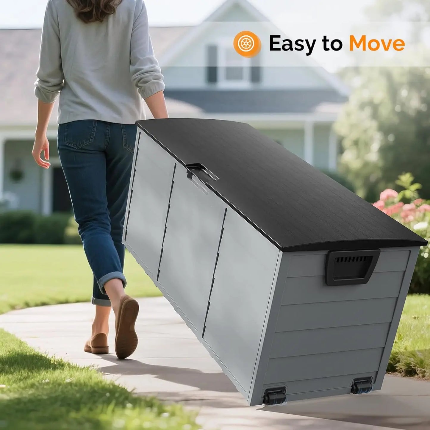 75 Gallon Outdoor Storage Box Lockable Plastic Container for Garden Pool